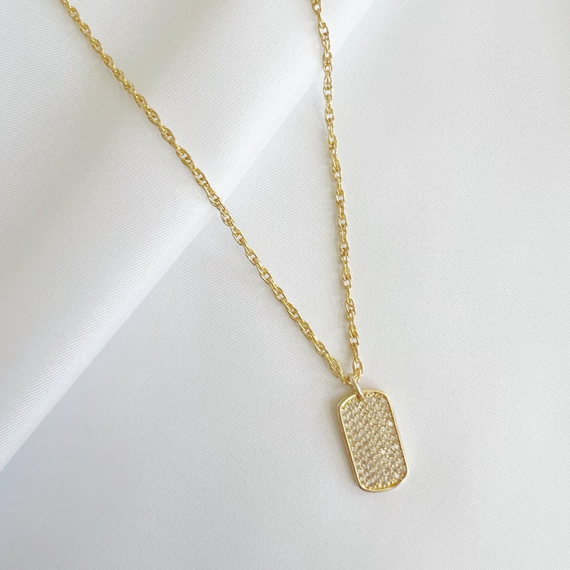 Gold Dog Tag Pendant Necklace